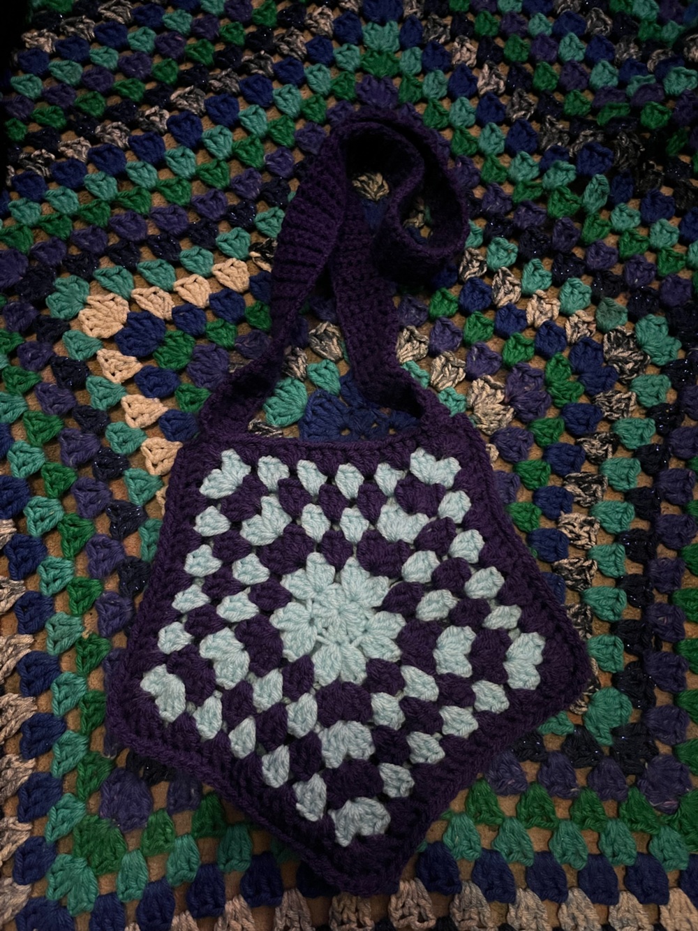 Handcrafted Multicolor Crochet Star blanket - Purple & Light Blue Accent
